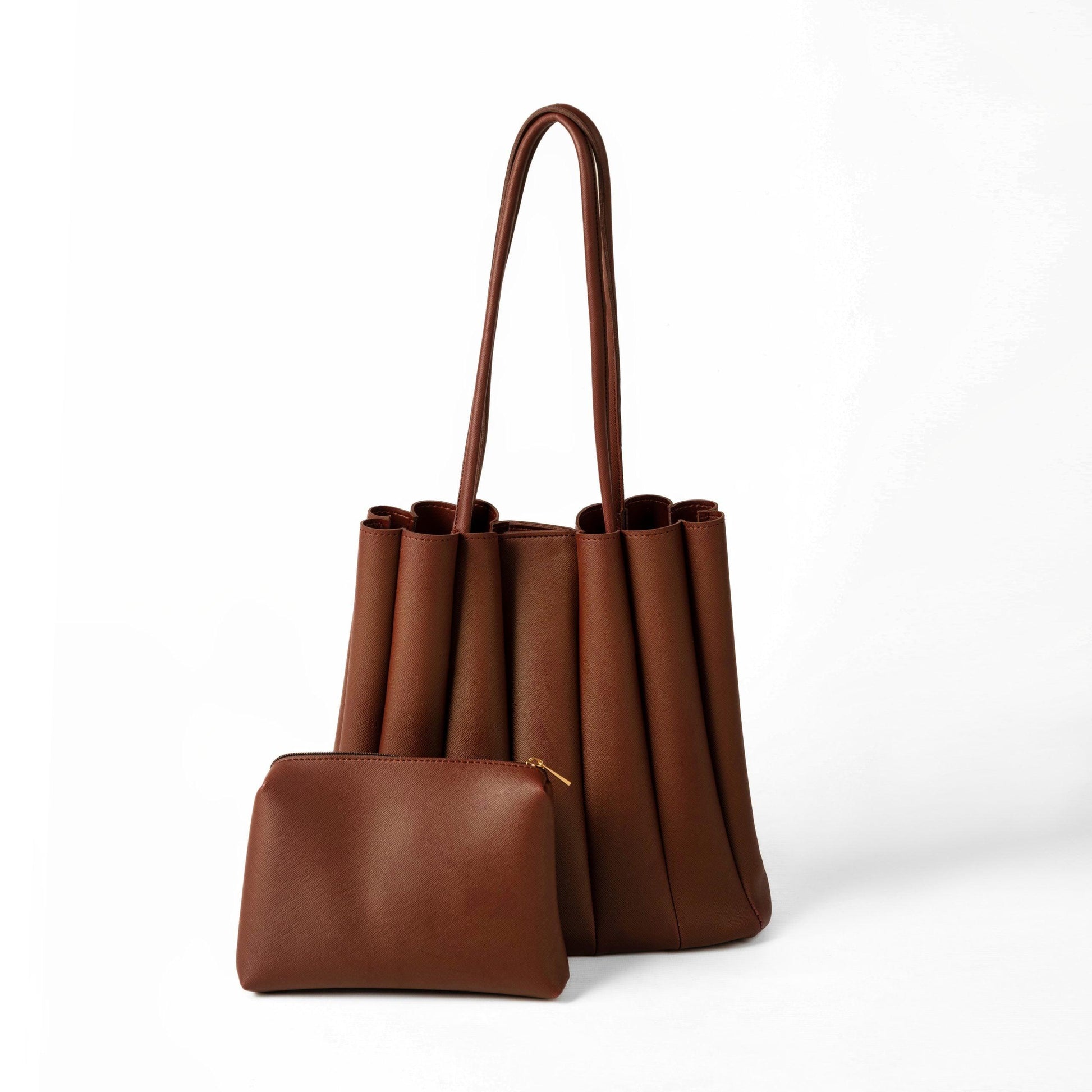 Pleated Tote-Brown - Esme by Zipit