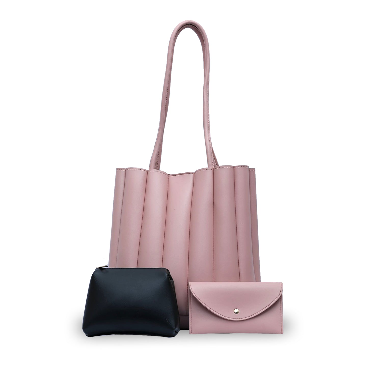 Pleated Tote Pink 3Pc