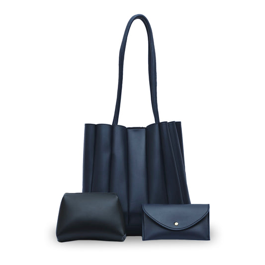 Pleated Tote Blue 3Pc