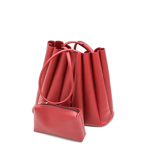 Pleated Tote-Maroon