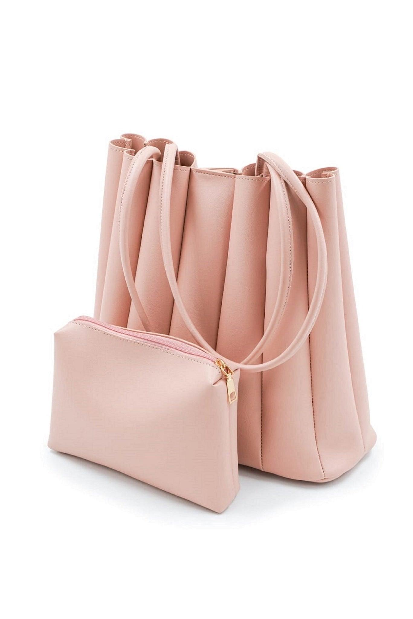 Pleated Tote-Salmon Pink - Esme by Zipit