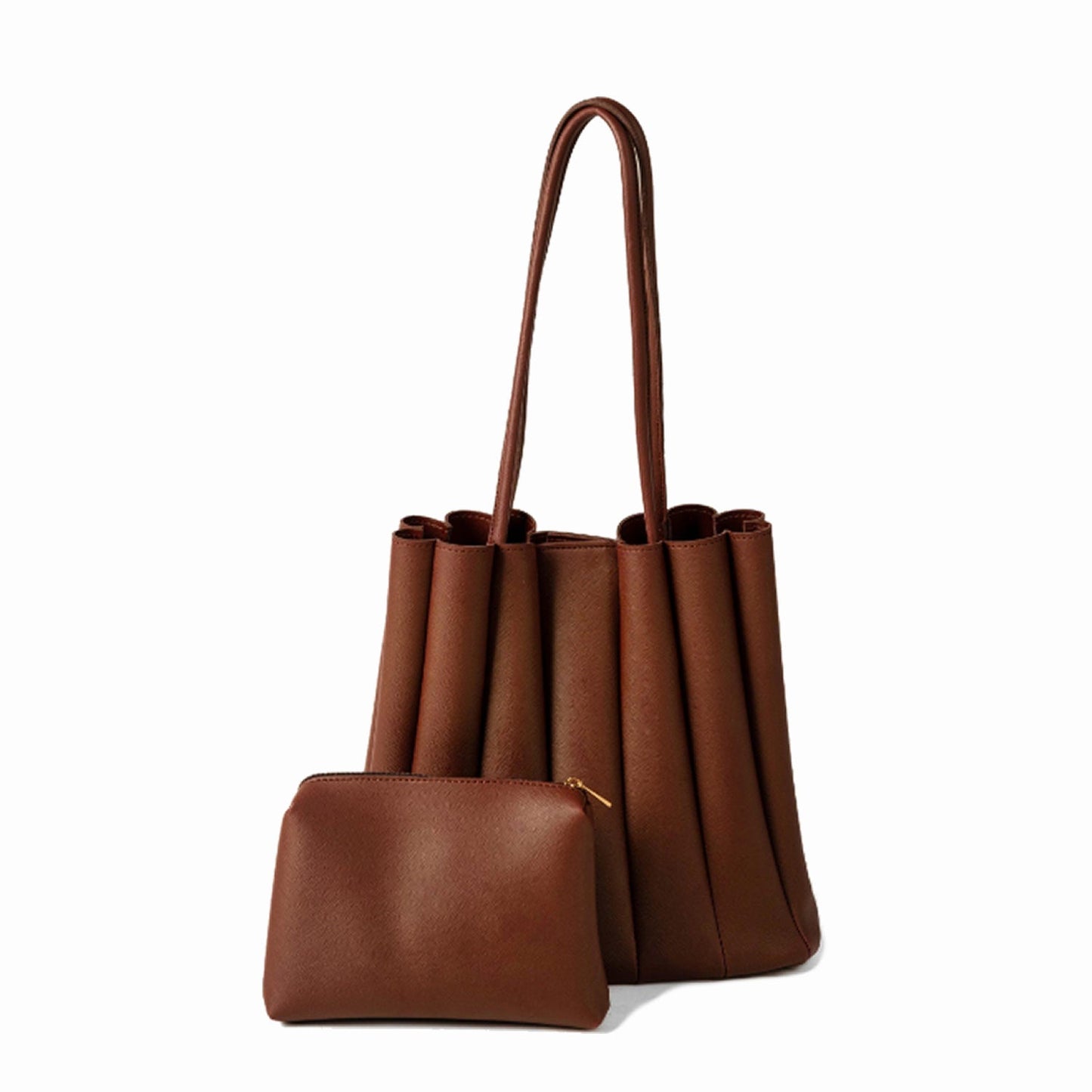 Pleated Tote-Brown