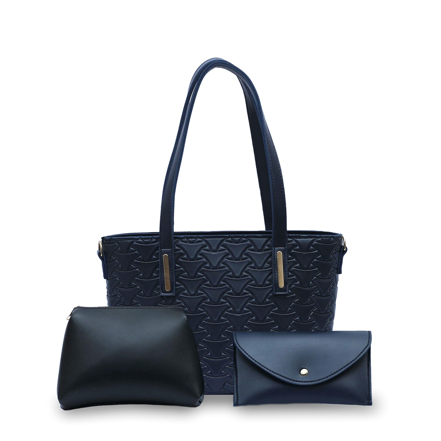 Textured Tote Blue 3Pc Set